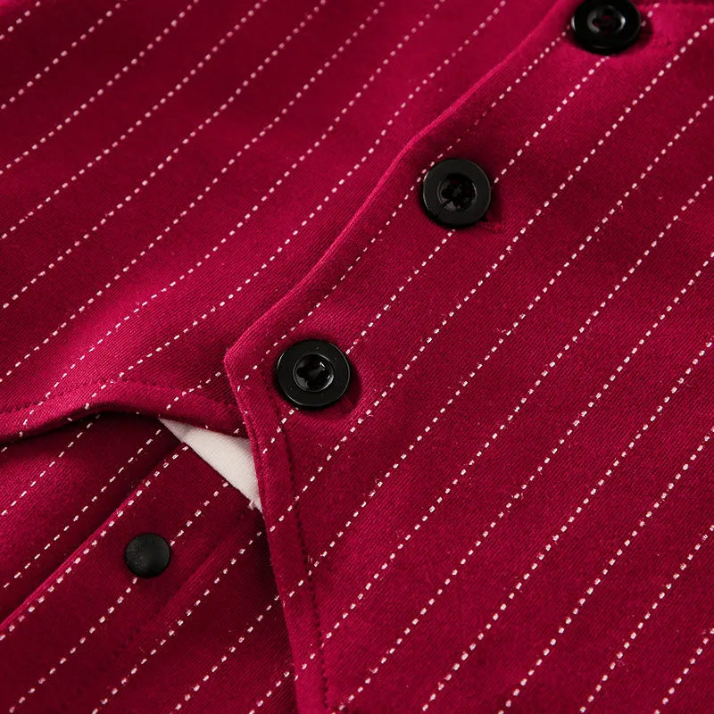 Baby boy gentleman-style long sleeve cotton jumpsuit in wine red, suitable for autumn and spring.