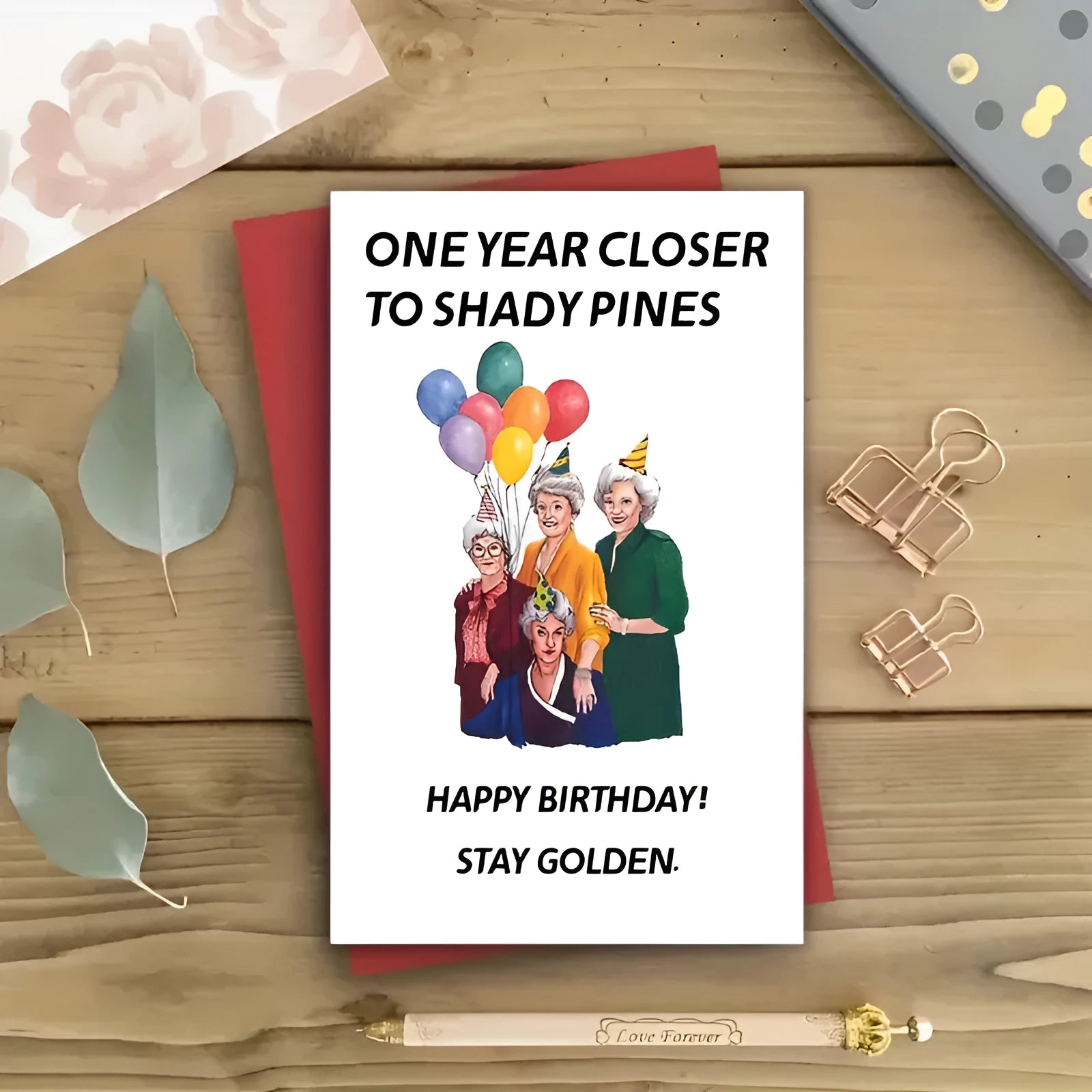 Simple printed birthday greeting card with envelope in multiple colour options including kraft paper