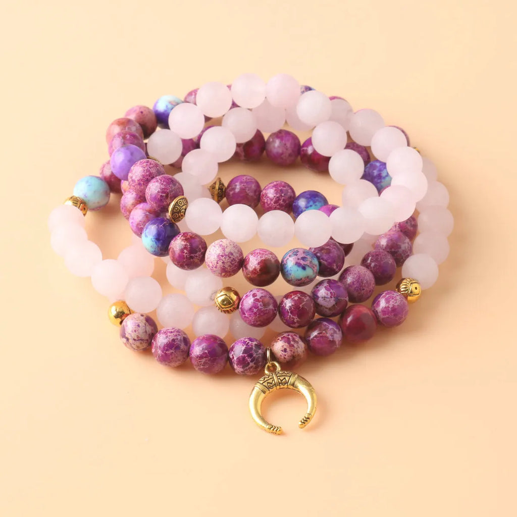 Pink crystal emperor stone round bead pendant necklace for casual unisex wear