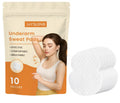 Pack of 10 white underarm sweat absorbing patches for inside clothing.