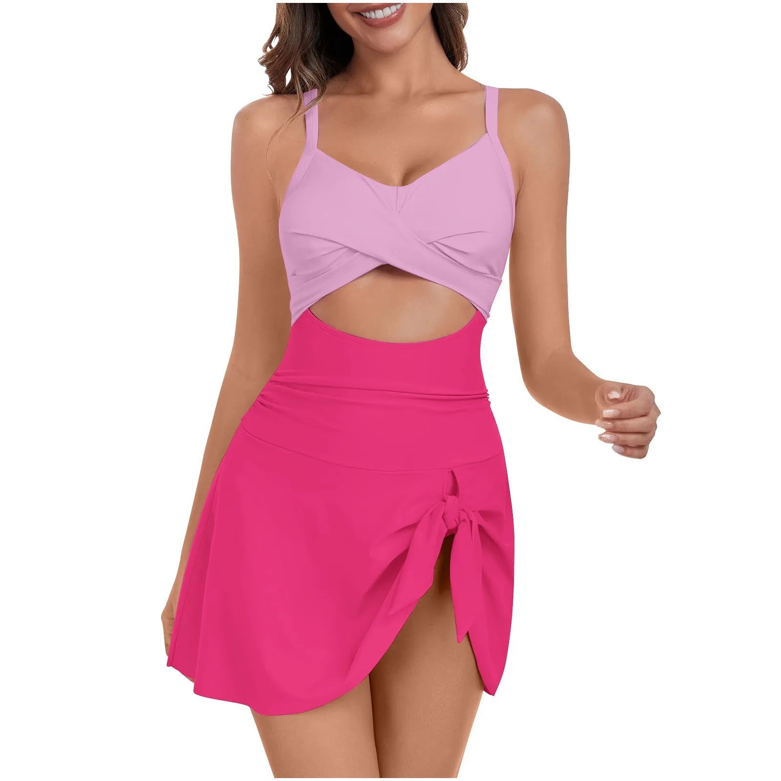 Strapped one-piece swimsuit in solid colour for swimming sports, available in multiple colour options.