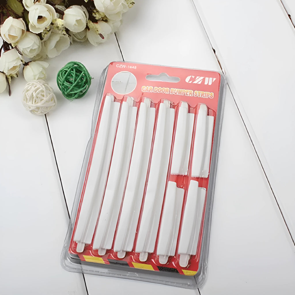 White plastic car door side bumper strip anti-collision protection set.