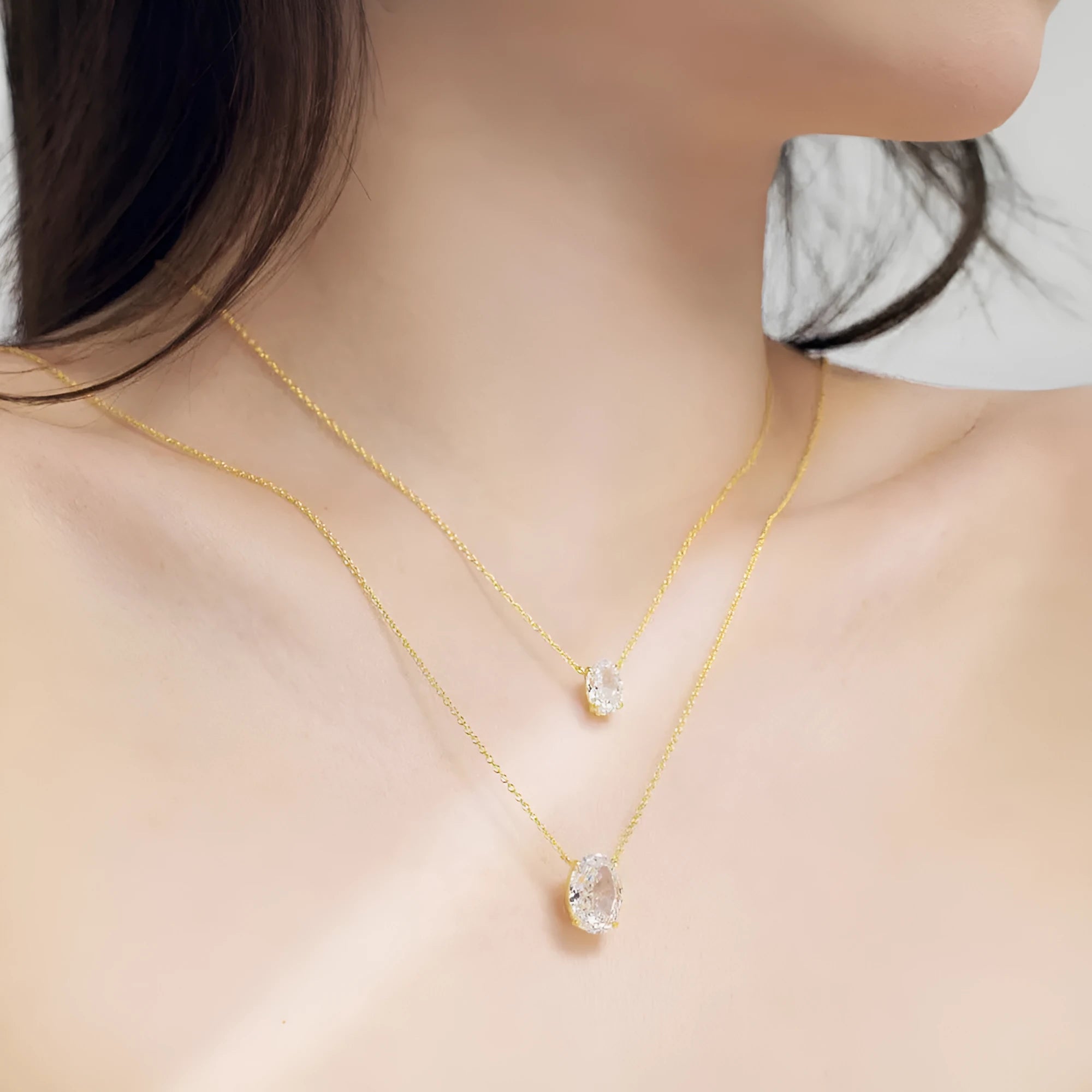 Sterling silver necklace with geometric oval ice flower pendant in gold or platinum plating options