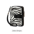 Leopard print retro wallet with zipper closure and contrast stitching, made from PU leather.