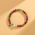 Geometric natural crystal bracelet with tourmaline and chalcedony 6.5mm beads