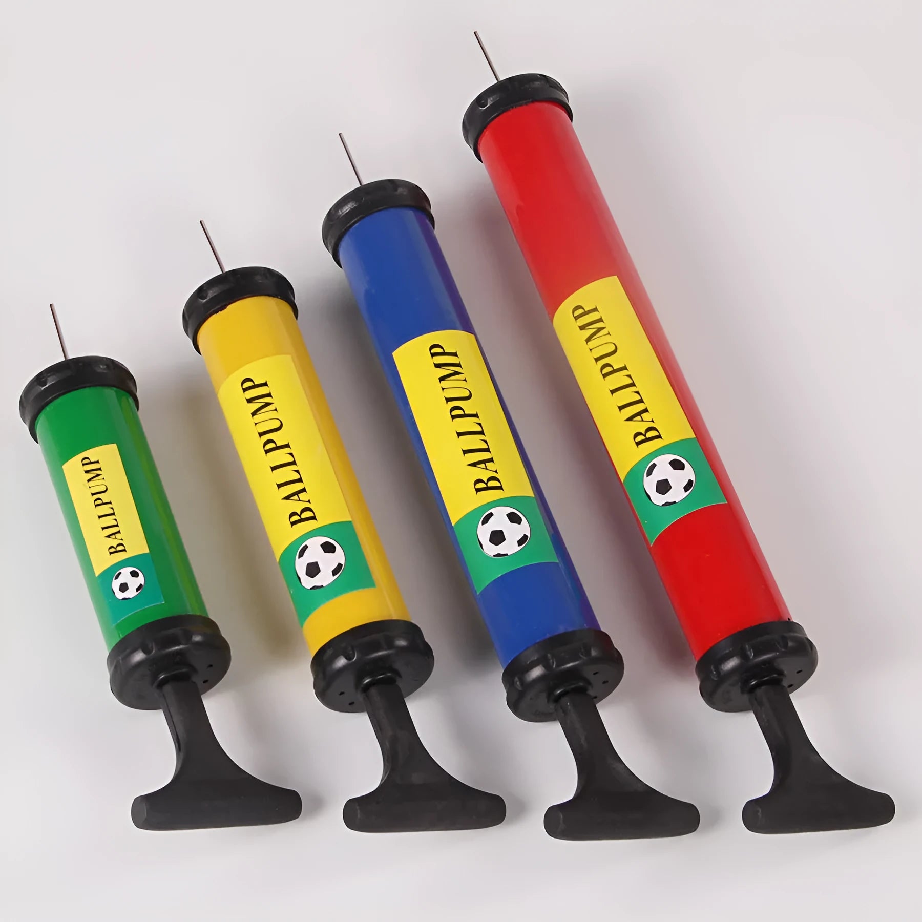 Mixed colour plastic manual hand pump for inflating basketballs, volleyballs, footballs, and balloons
