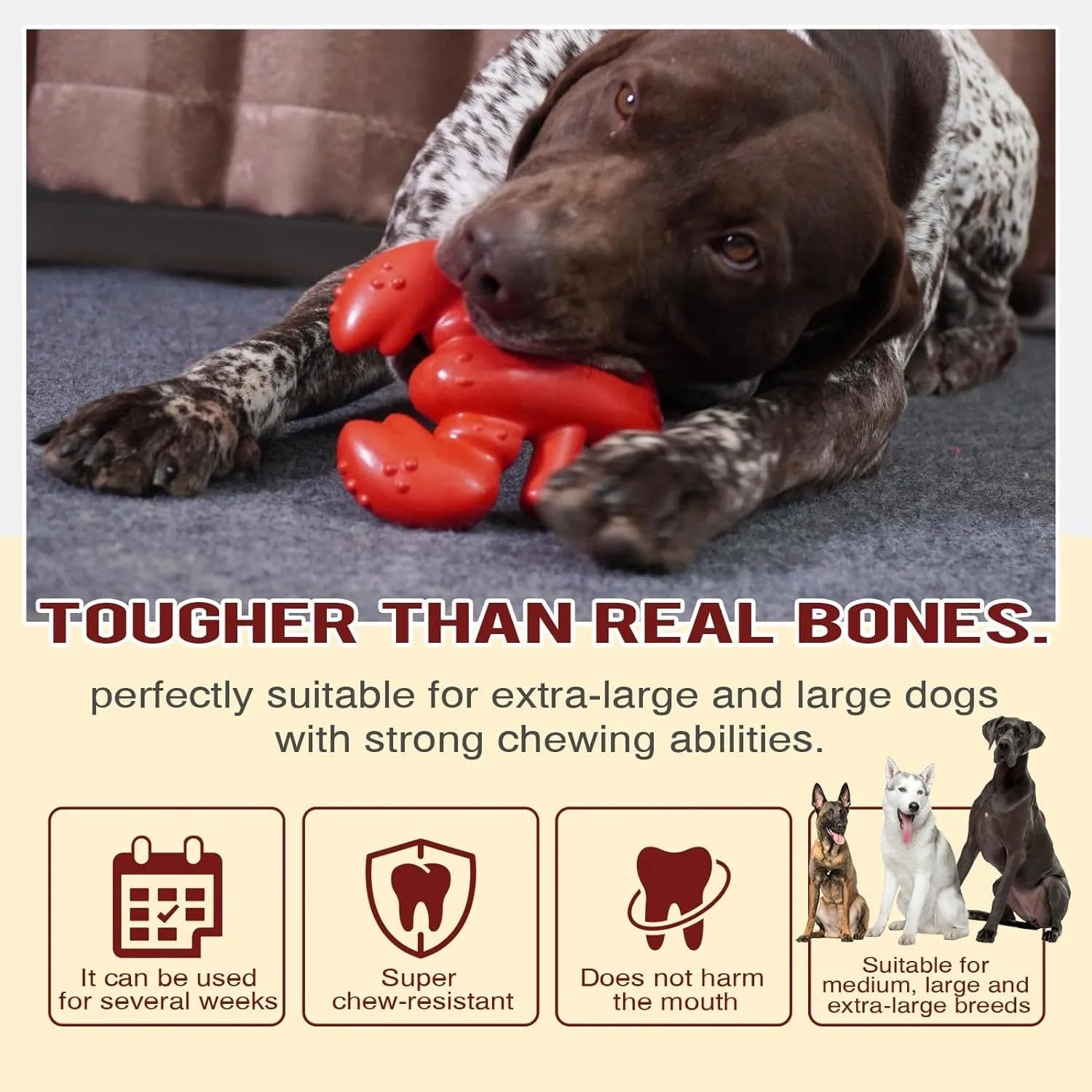 Red large hard-wearing dog chew toy for aggressive chewers and big dogs on a white background.
