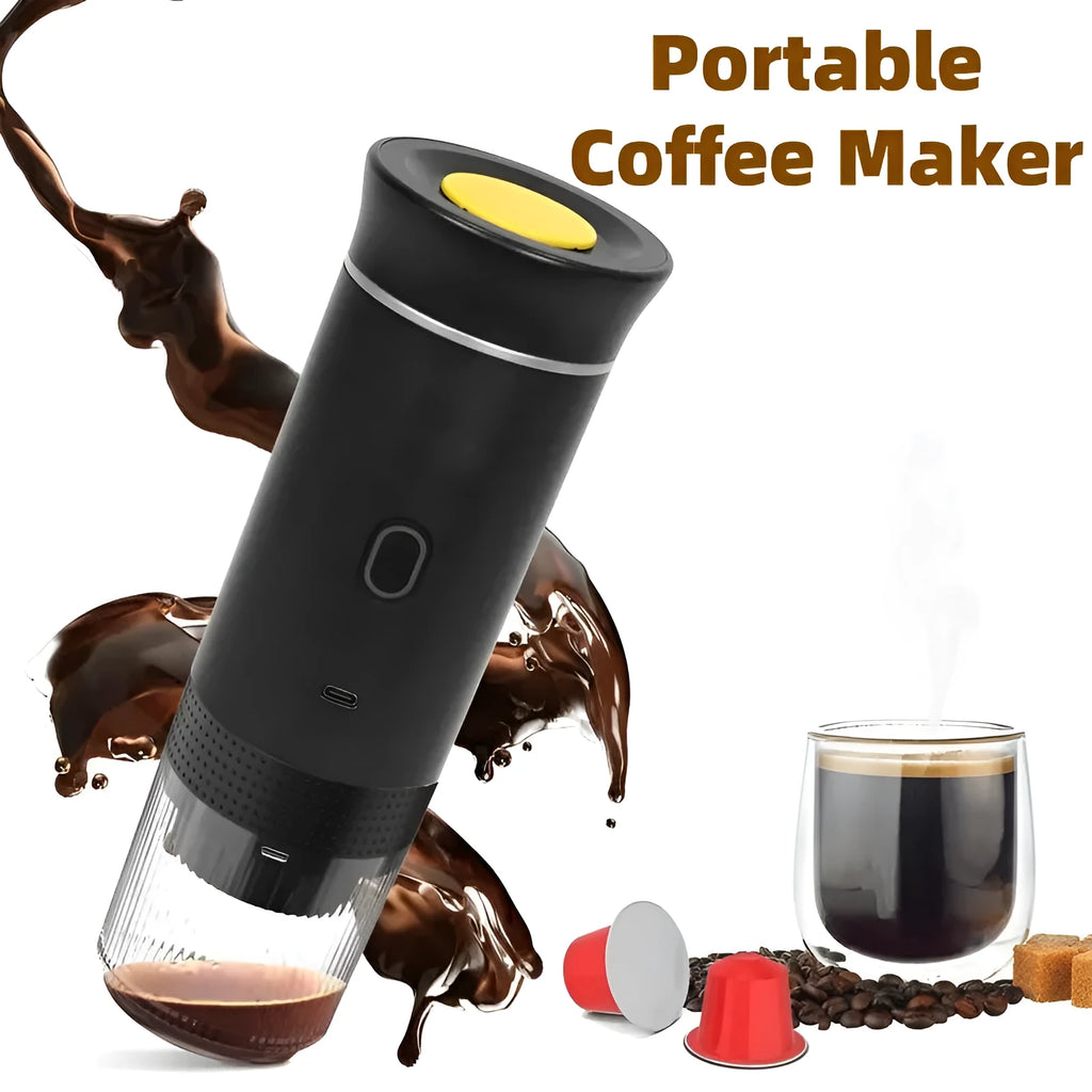 Portable 3-in-1 espresso coffee machine in black, white, grey, green, or silver with USB charging cable