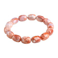 Natural cherry agate barrel bead bracelet with 10x14mm ruyi motifs geometric design