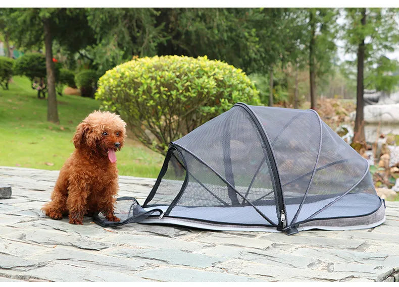 Foldable half-mesh pet tent for cats in travel and camping situations