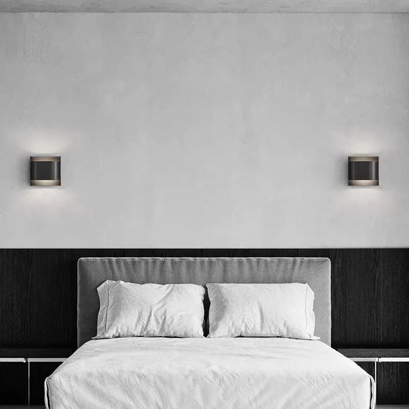 Modern minimalist full copper wall lamp brushed copper finish square shape staircase accent light