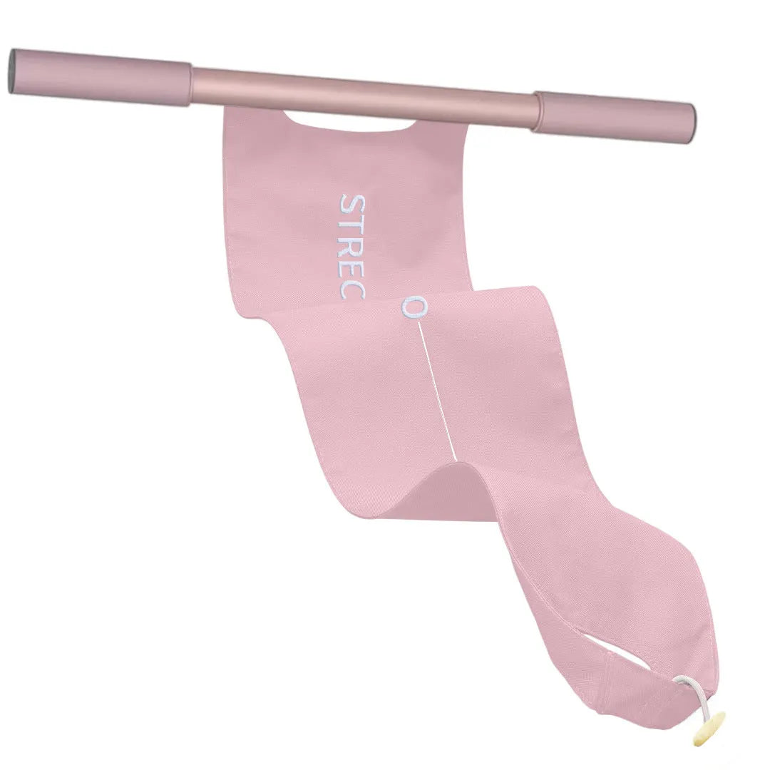 Grey and pink multi-function yoga stretching tool for shoulder, back, and hip exercises.