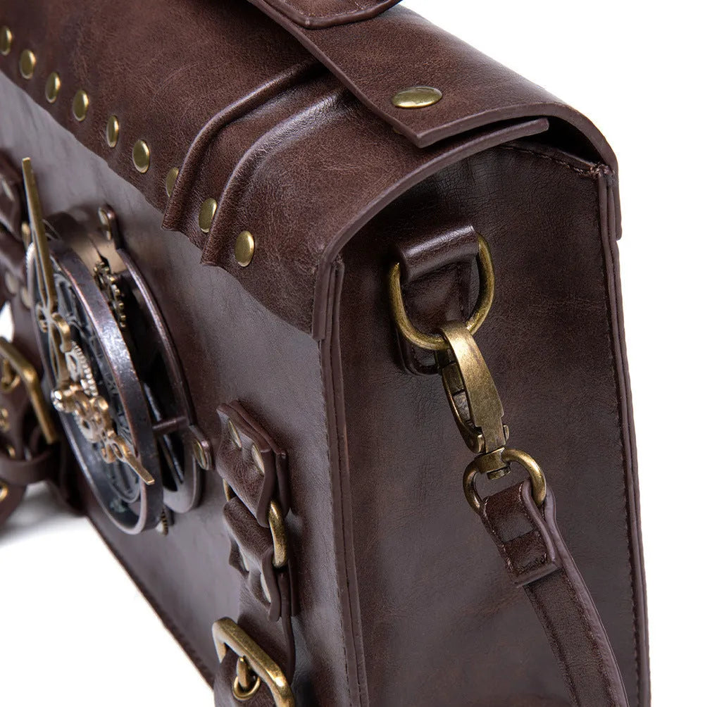 Bronze hardware steampunk industrial retro shoulder bag with pillow bag design