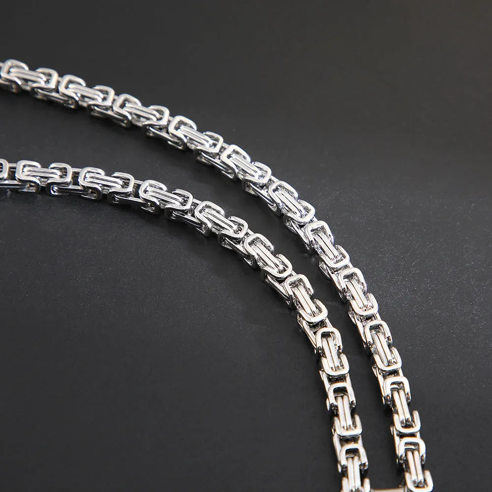 Men's titanium steel necklace with geometric water ripple pendant on Emperor Chain in gold finish