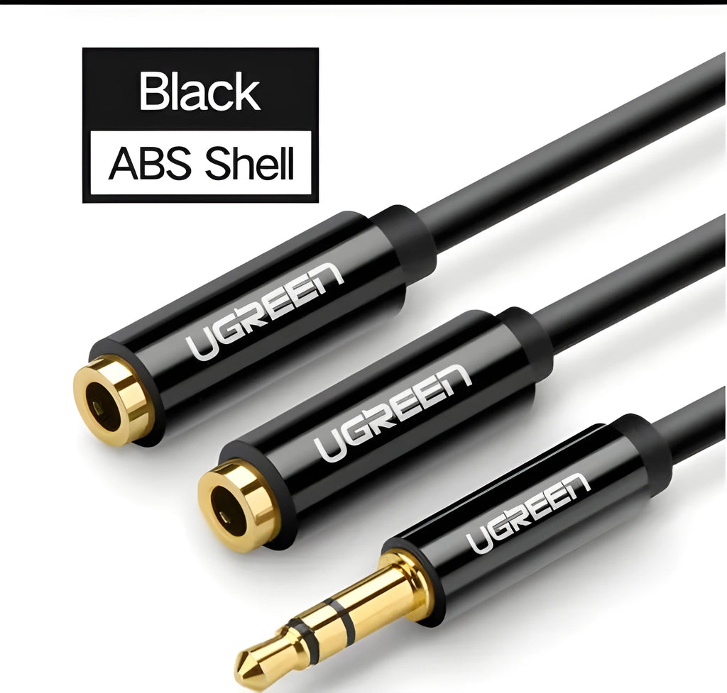 Short 20cm earphone cable with gold 3.5mm connectors in black, grey or white options