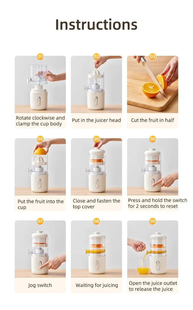 Compact green or white wireless electric juicer with USB-C charging port