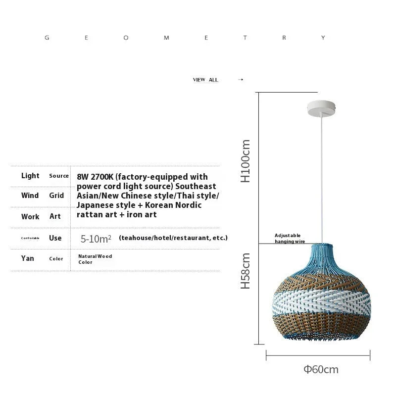 Natural rattan woven pendant lamp with Southeast Asian style design in choice of diameters