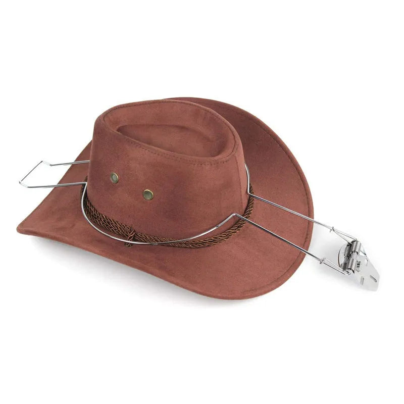 Brown chrome-plated iron hat stand for use inside a car.