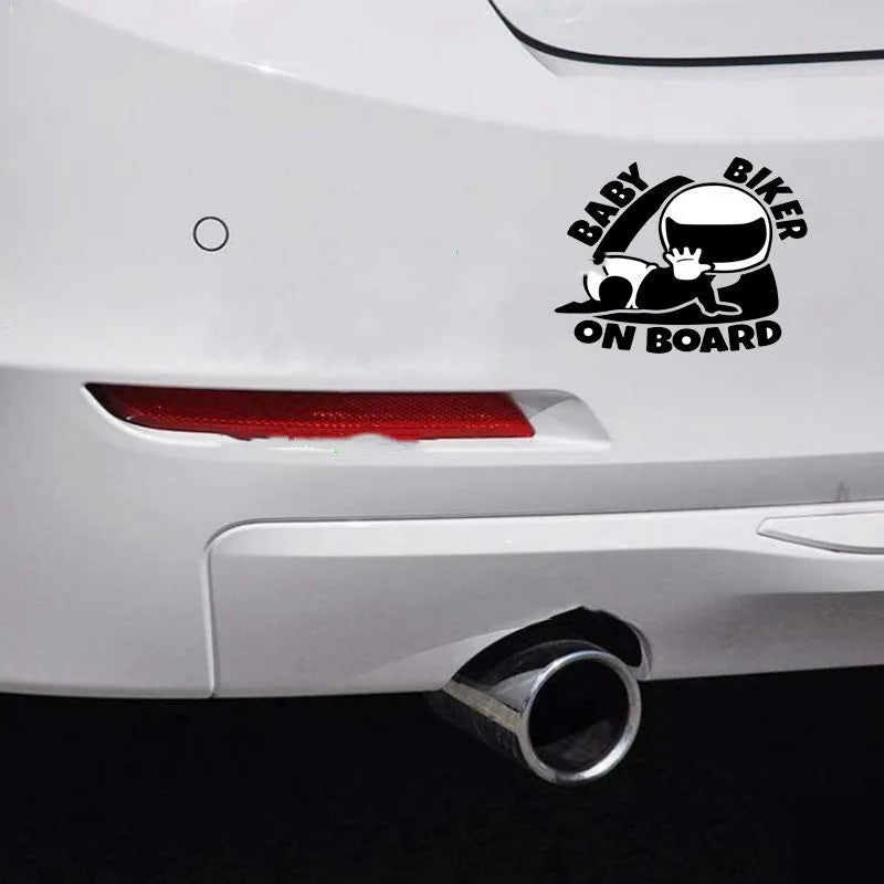 Reflective Baby On Board car sticker in black and white options measuring 14.5 by 15 cm