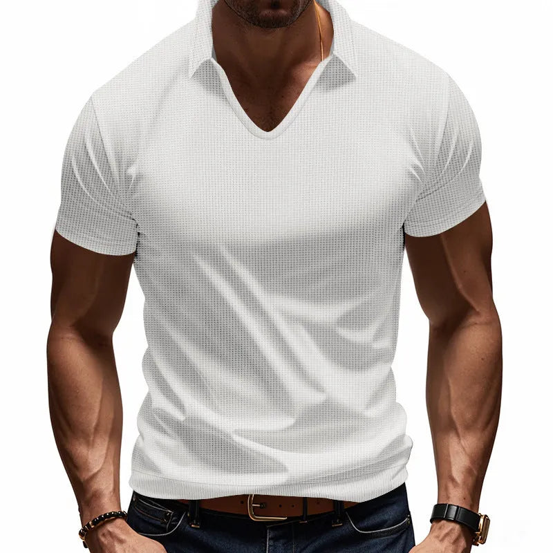 Men's cotton blend V-neck T-shirt in loose fit with short sleeves for summer casual wear