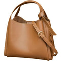 Women's soft cowhide genuine leather crossbody shoulder bag in a bucket shape.