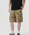 American retro workwear camouflage shorts in loose fit cropped design for summer casual wear