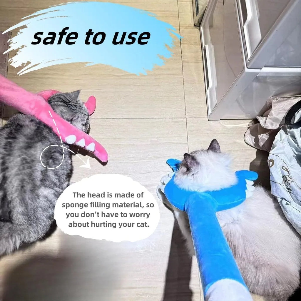 70cm long blue plush cat wand toy with soft tip for interactive play with indoor cats