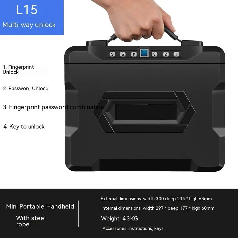 L12 portable small safe box with mechanical dial combination lock.