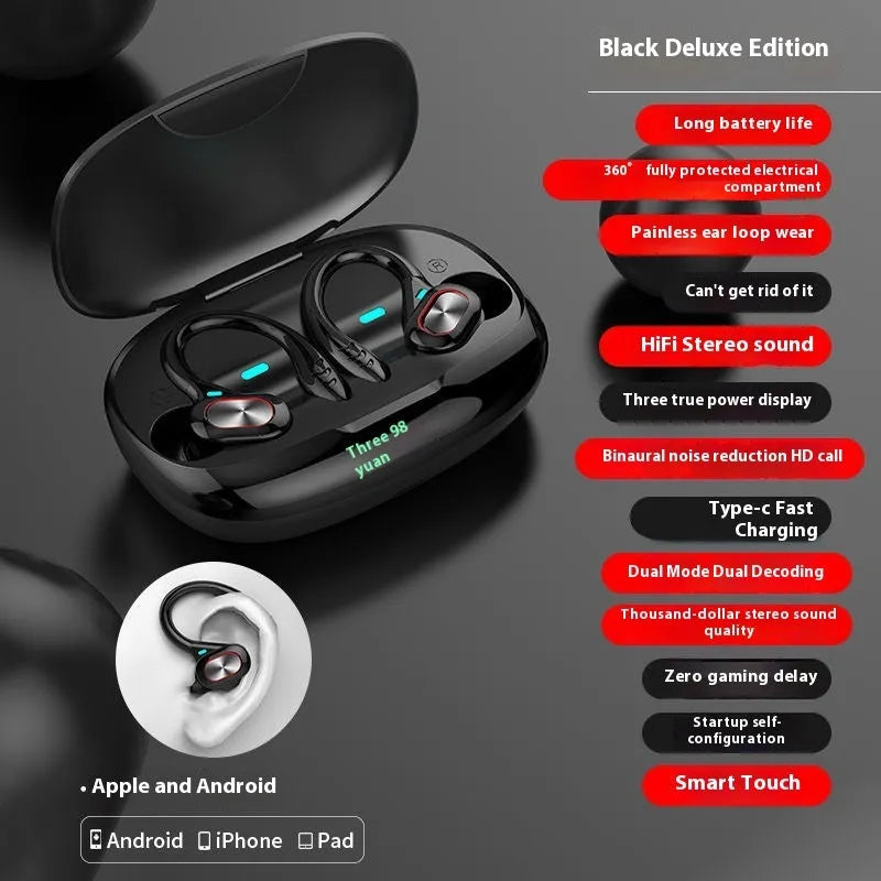 SP16 Wireless Bluetooth Headset in black with digital display and noise reduction features