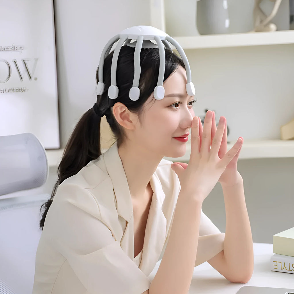 Black and white electric head massagers with multiple claws for scalp vibration