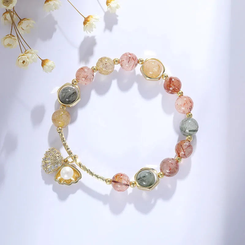 Women's crystal bracelet with colourful hair crystal and red sealant flower shell designs