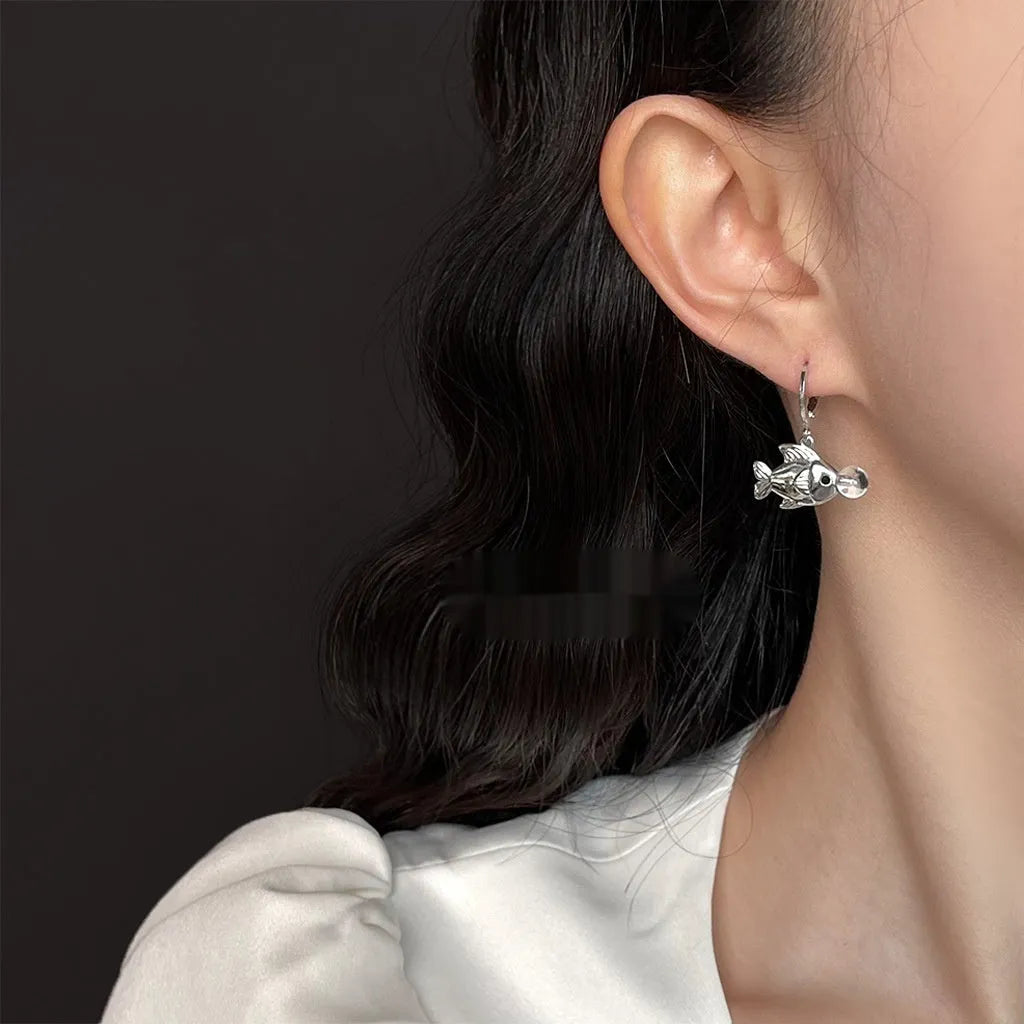 Bubble fish design copper earrings with electroplated goldfish detailing for women