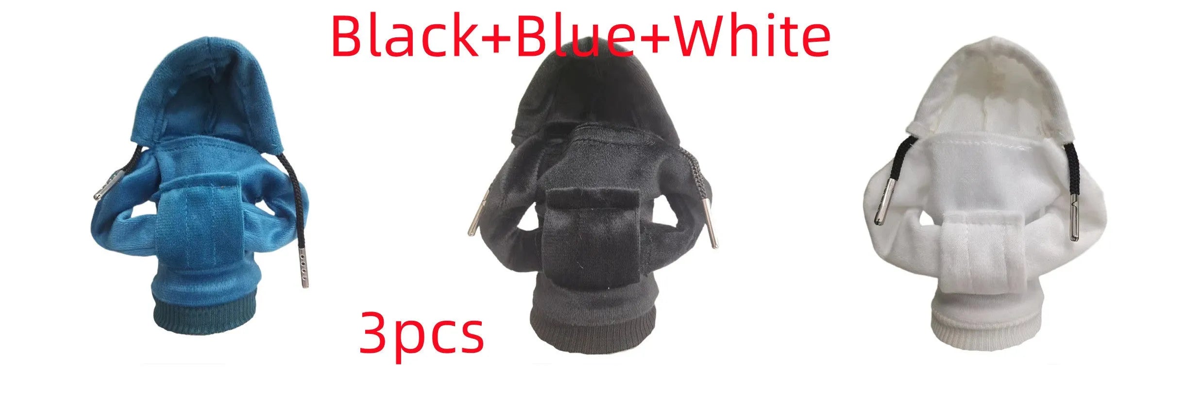 Blue cloth car gear shift knob hoodie cover shown on a gear lever.