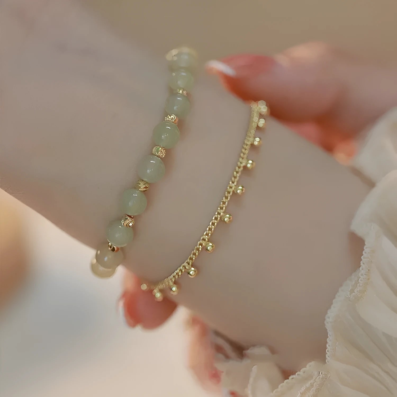 Natural Hetian Jade bracelet with Princess Running beaded design for women