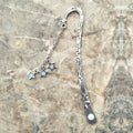 Retro five-pointed star metal bookmark glowing with celestial sun moon stars design