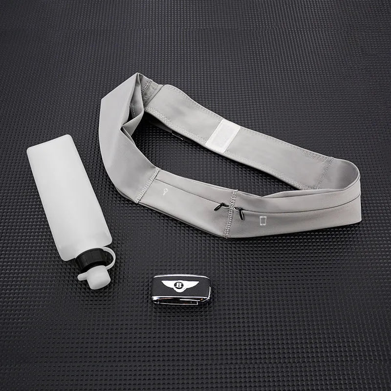 Women's running cell phone belt bag in black with 330ml kettle, adjustable waistband, nylon construction