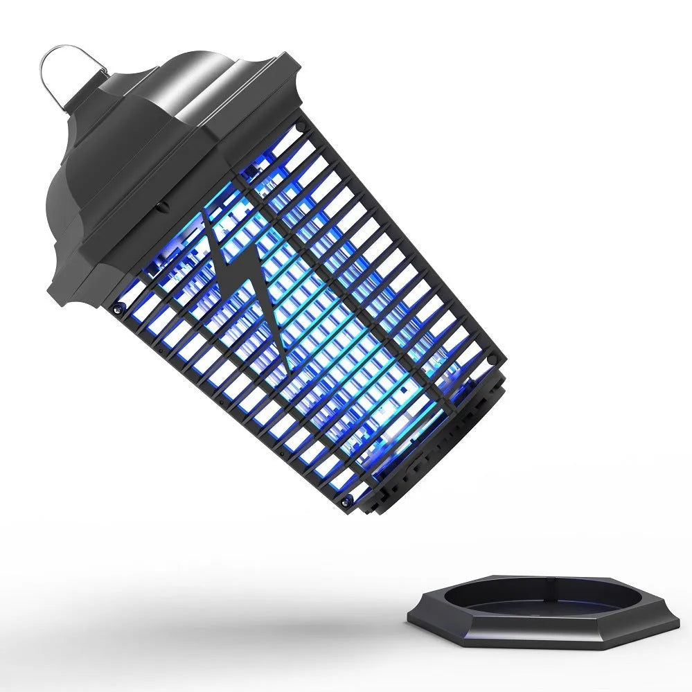 Black electric mosquito killer lamp with UV light and protective ABS mesh for outdoor and household insect control.