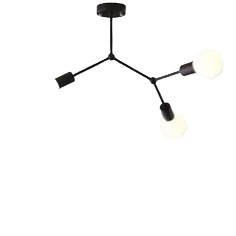 Nordic style black iron chandelier ceiling lamp with six light heads.