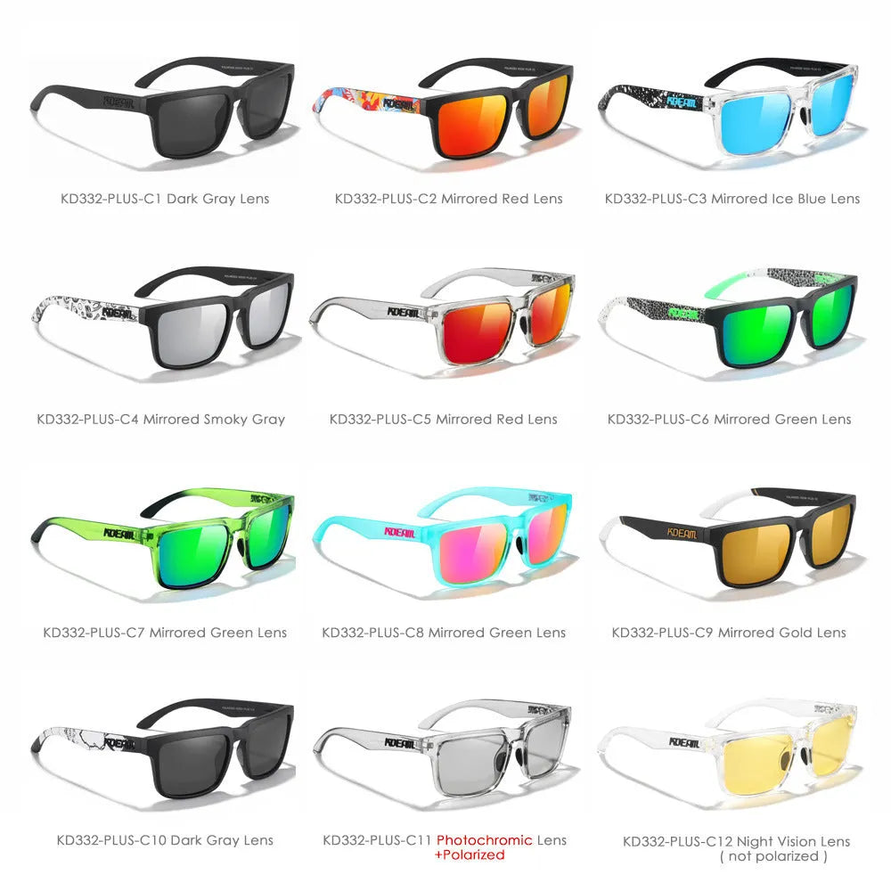 Square polarized sunglasses with TAC lenses and PC frame in multiple colour options