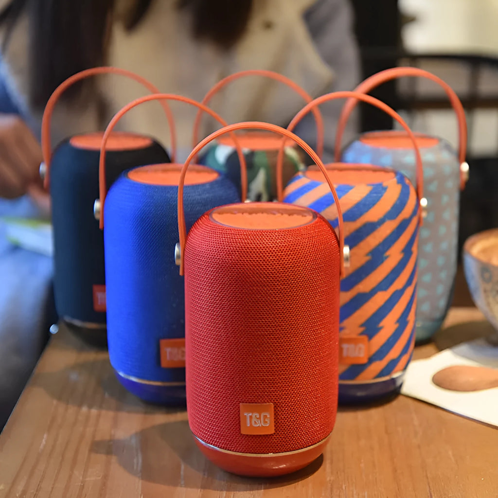 TG107 fabric wireless Bluetooth portable speaker in blue with compact rectangular design