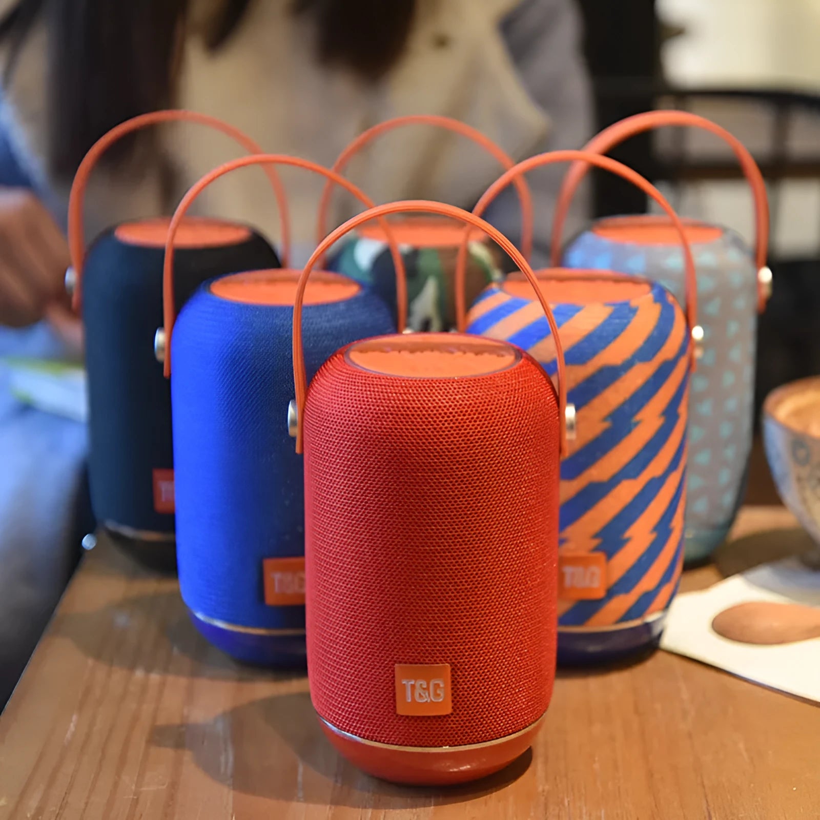 TG107 fabric wireless Bluetooth portable speaker in blue with compact rectangular design
