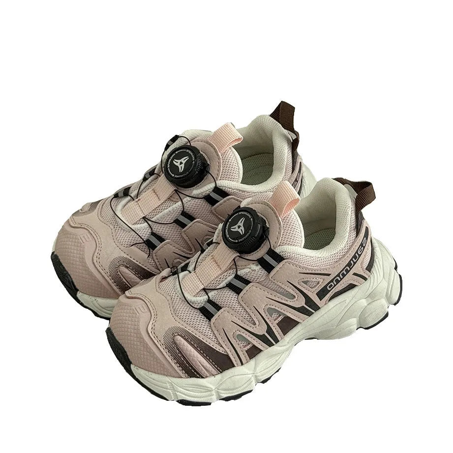 Girls' casual shoes in black beige or pink with breathable PU leather mesh uppers