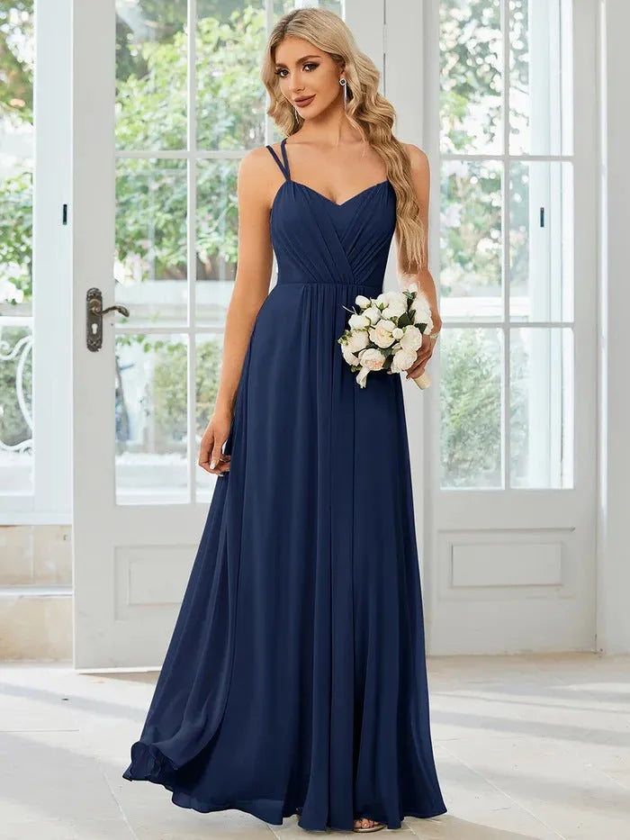 Women's sleeveless A-line maxi dress with pleated long skirt in polyester fabric