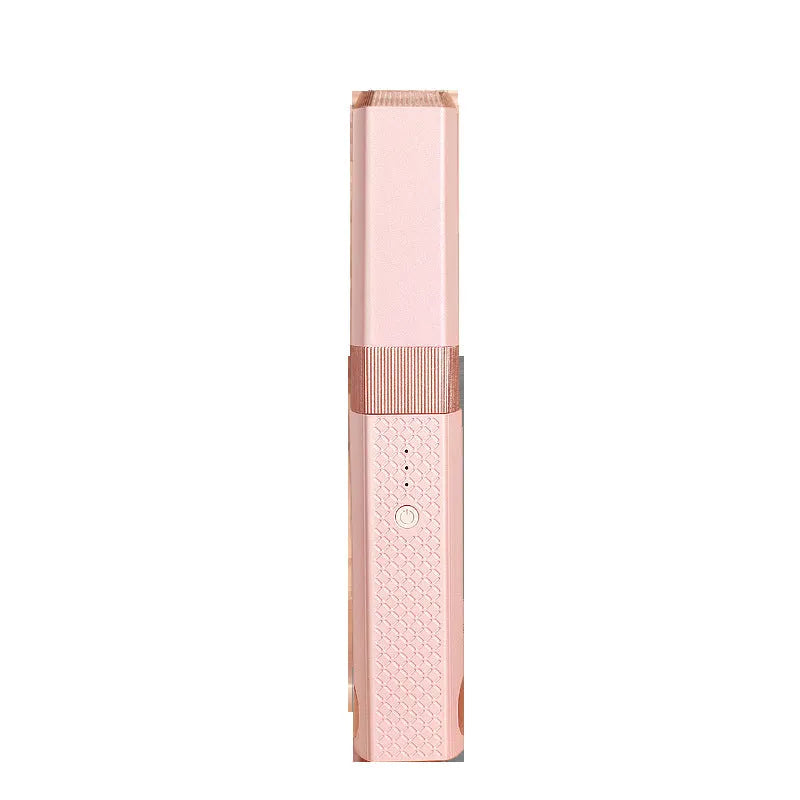 Pink and green cordless USB hair straightener with ceramic plates and digital temperature display