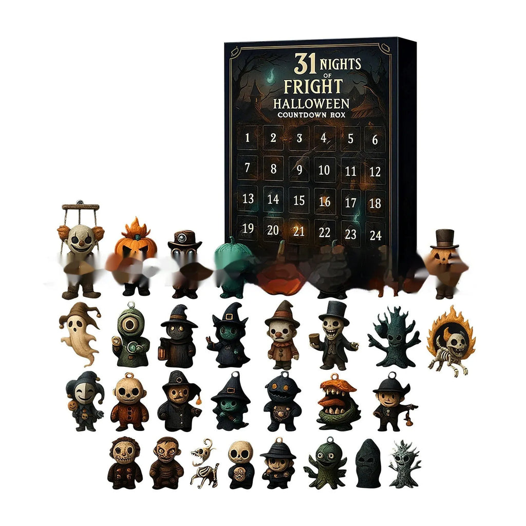 Halloween countdown advent box with resin craft dolls in horror theme blind box packaging
