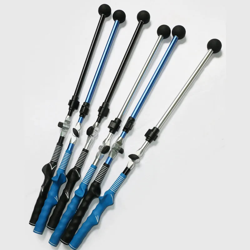 Golf folding swing trainer with aluminium shaft and rubber grip extended to 110cm, black colour