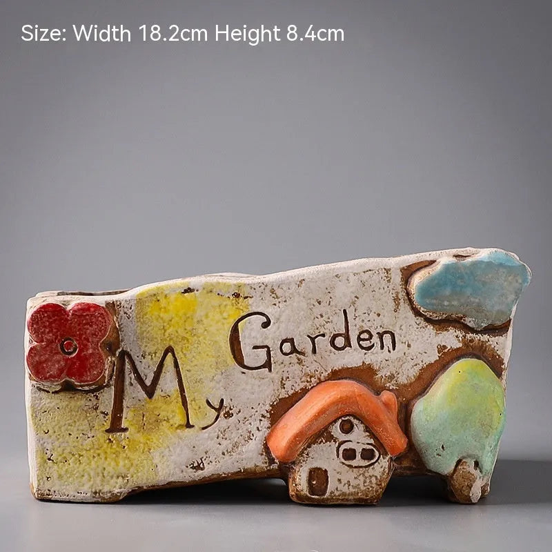 Large handmade ceramic flowerpot with pastoral hand-painted design for indoor plants