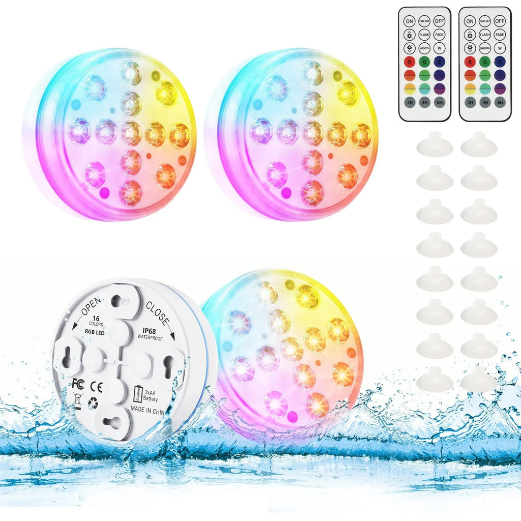 Waterproof remote control colour changing diving light with ABS case for pool and garden use.