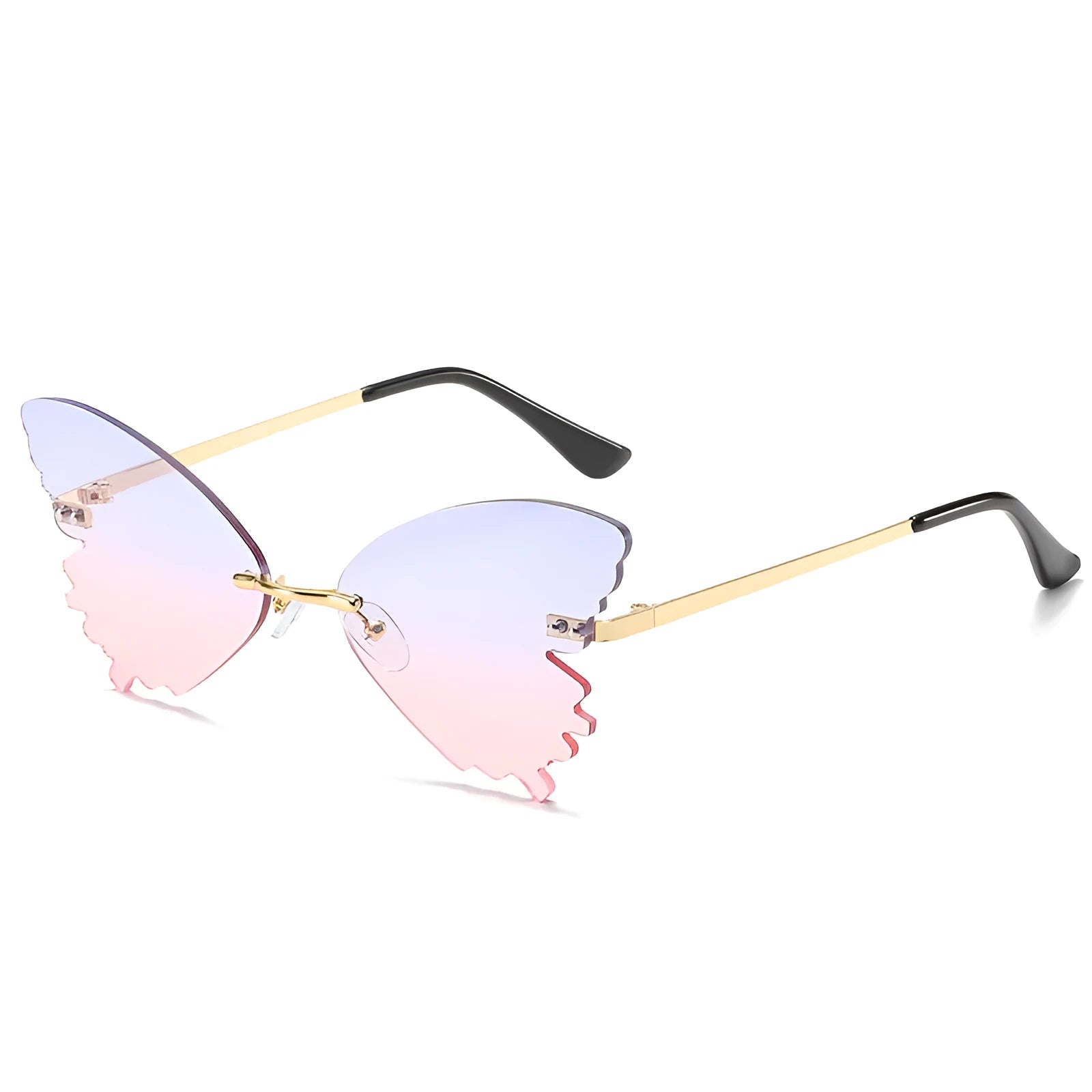 Butterfly rimless sunglasses with UV400 protection in vintage style plastic and metal frame