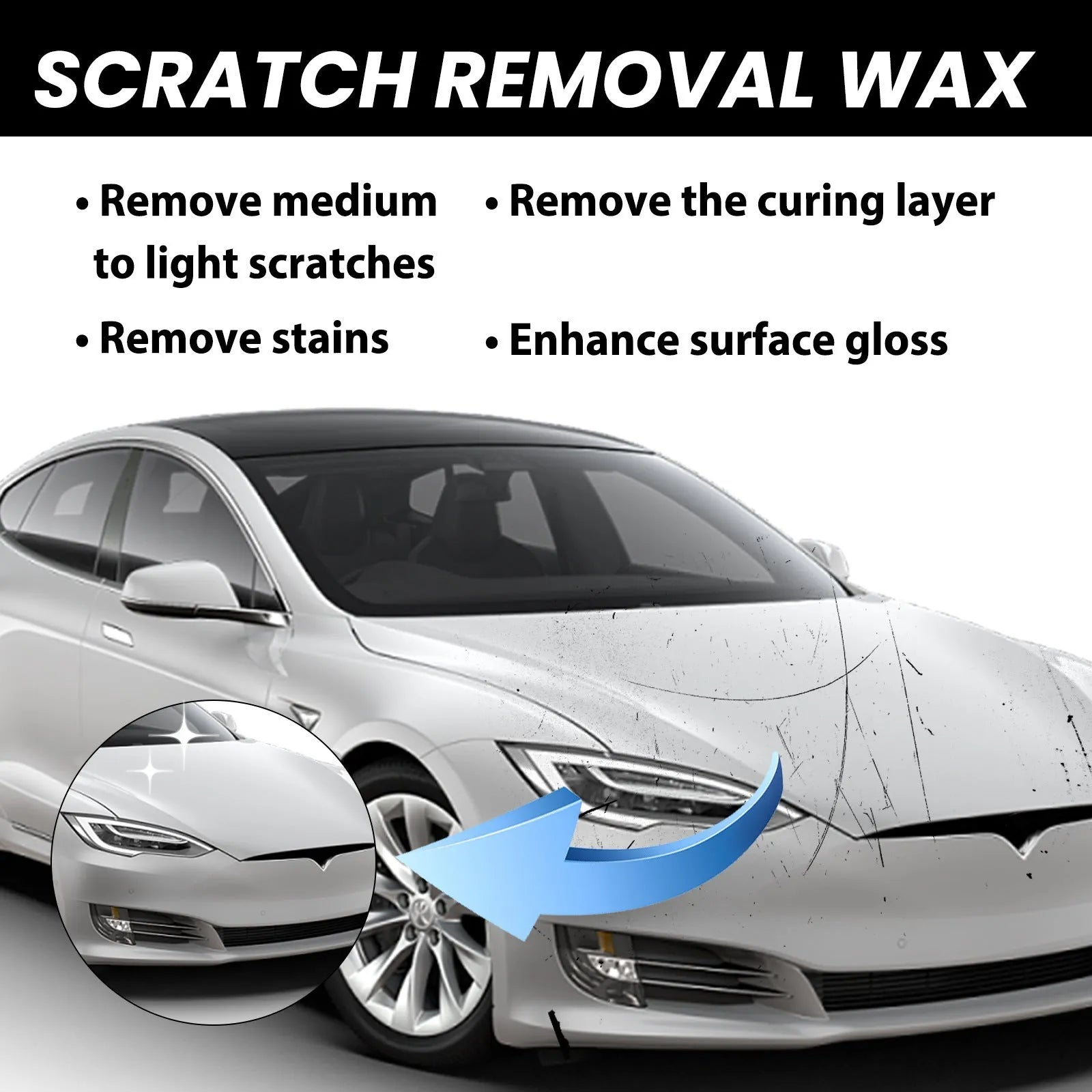 Car scratch wax kit showing 120ml tube, applicator sponge and microfiber towel for automotive paint maintenance